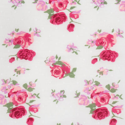 Swatch of vintage rose bouquets print on polycotton fabric in red and ivory