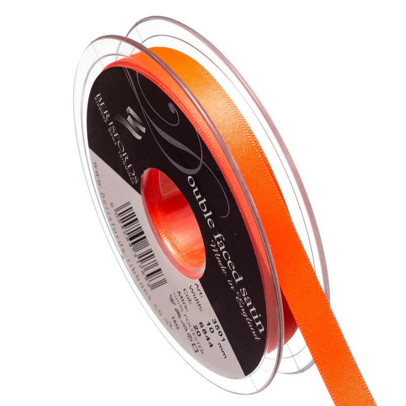 Berisfords 50mm and 70mm double faced satin ribbon in flo orange
