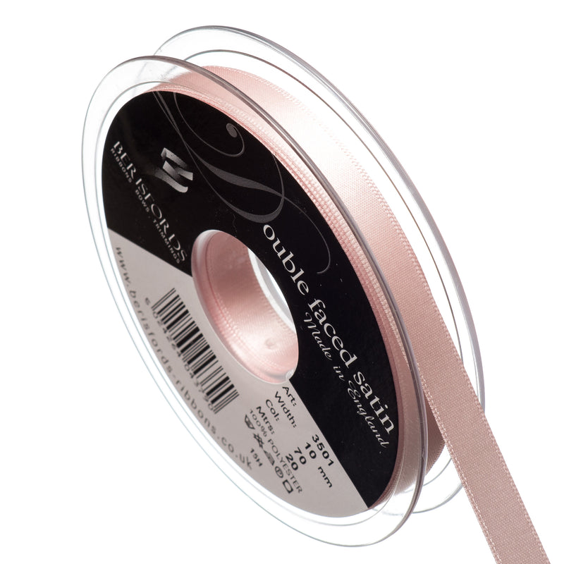 Berisfords 15mm, 25mm and 35mm double faced satin ribbon in pale pink