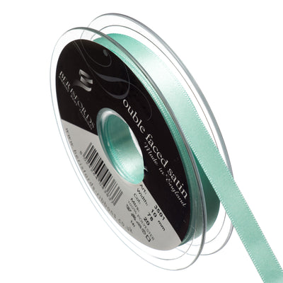Berisfords 15mm, 25mm and 35mm double faced satin ribbon in aqua blue