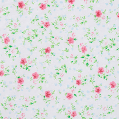 Swatch of vintage style pretty blooms floral polycotton fabric in white and pink