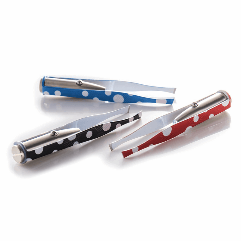LED light tweezers 3.25in stainless steel with polka dots