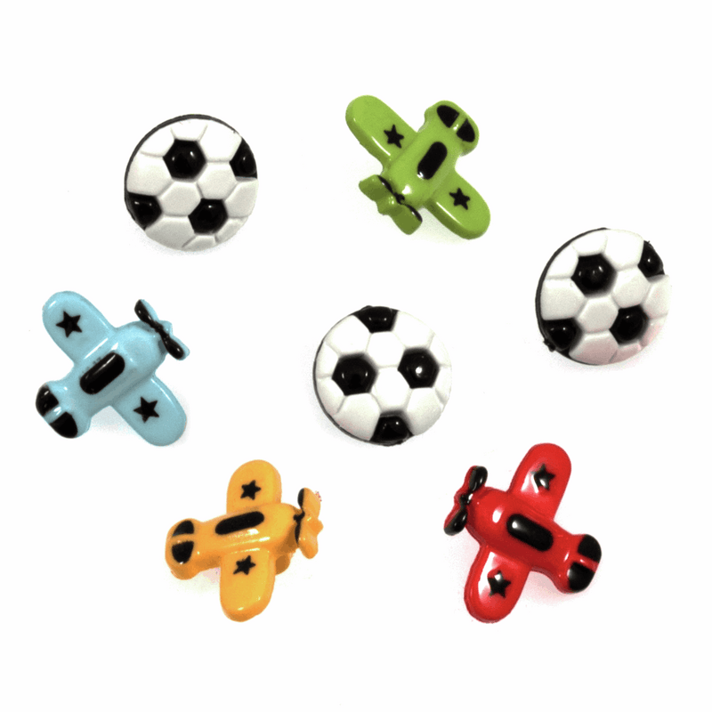 Trimits novelty boys buttons with footballs and planes