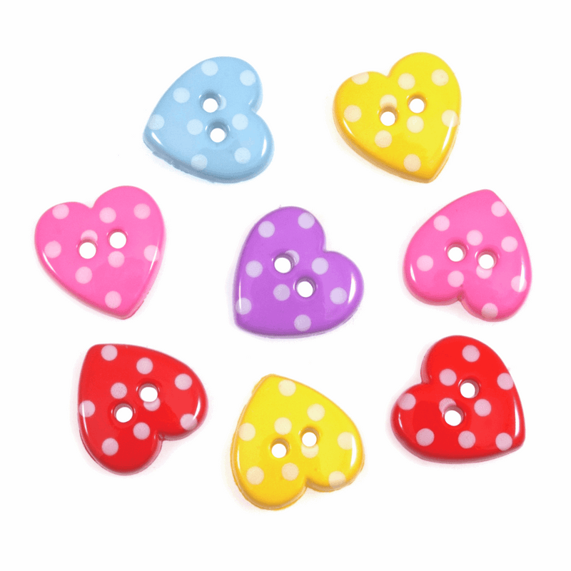 Trimits Novelty Shapes Buttons with bright dotty hearts