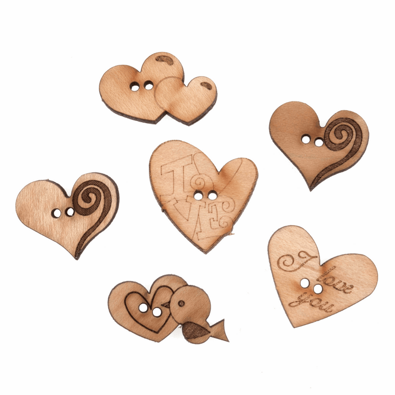 Trimits Novelty Wooden Buttons with love hearts