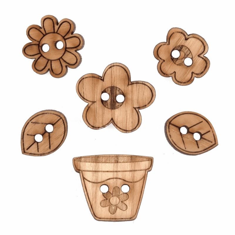Trimits Novelty Wooden Buttons with garden pots and plants