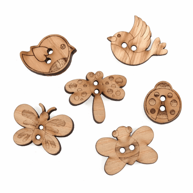 Trimits Novelty Wooden Buttons with butterflies, dragonflies, birds and bugs