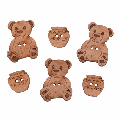 Trimits Novelty Wooden Buttons with teddy bears and honey
