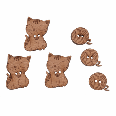 Trimits Novelty Wooden Buttons with cats and yarn balls
