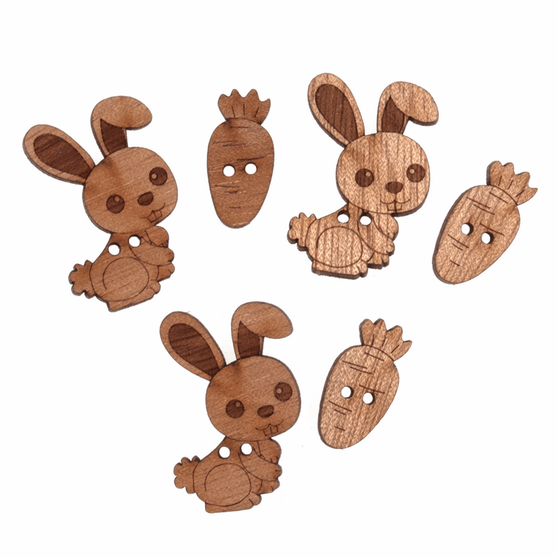 Trimits Novelty Wooden Buttons with bunny rabbits and carrots