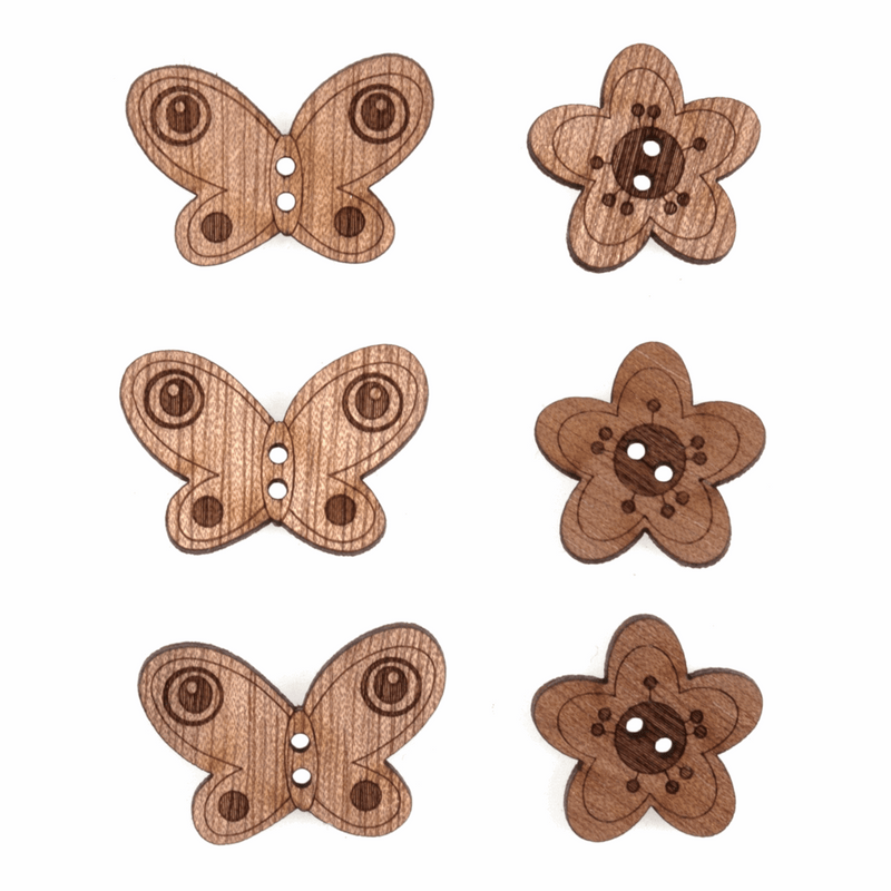 Trimits Novelty Wooden Buttons with butterflies and flowers