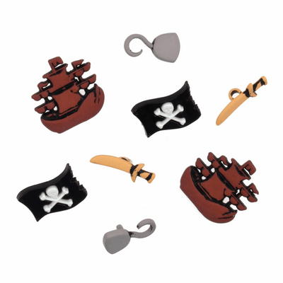 Trimits novelty boys buttons with pirate ships, flags, hooks and swords