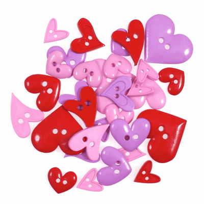 Trimits Novelty Shapes Buttons with red, pink and purple hearts