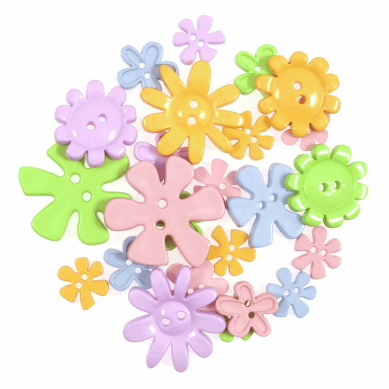 Trimits Novelty flower Buttons with pastel funky flowers