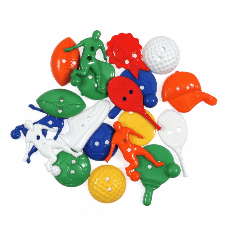 Trimits Novelty School and Sports Buttons with balls and rackets