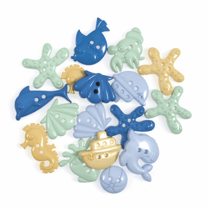 Trimits Novelty Animals Buttons with pastel under the sea shells, fish and boats