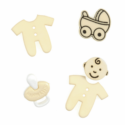 Trimits Novelty Special Occasions Buttons with yellow baby, pram and dummy