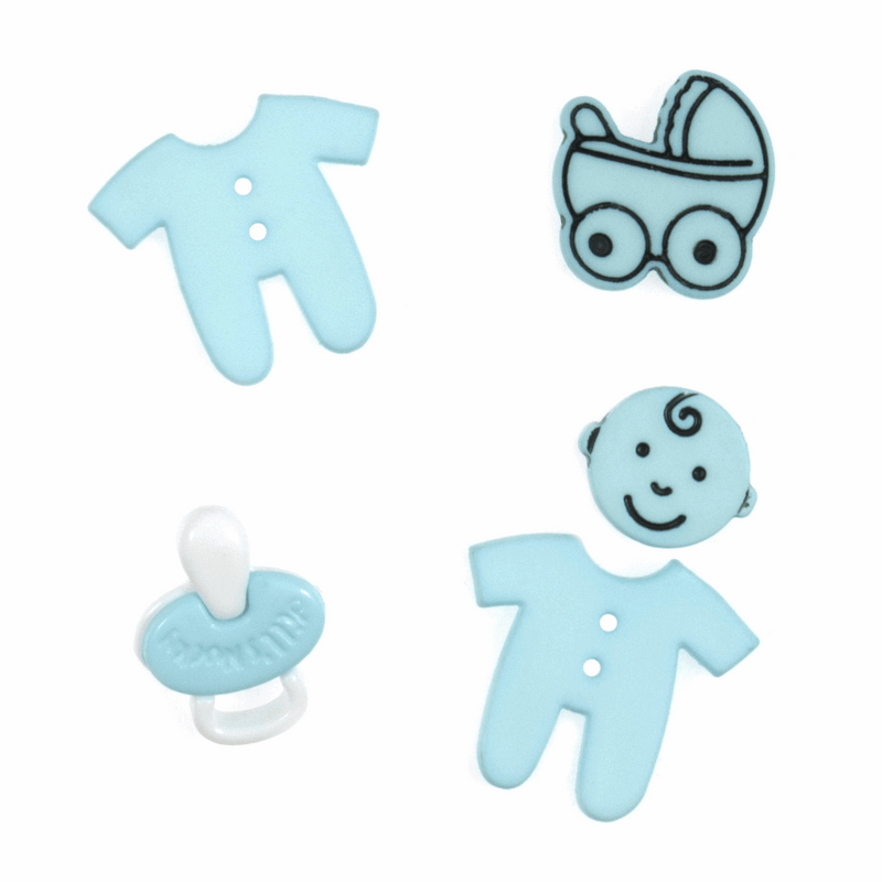 Trimits Novelty Special Occasions Buttons with blue baby, pram and dummy