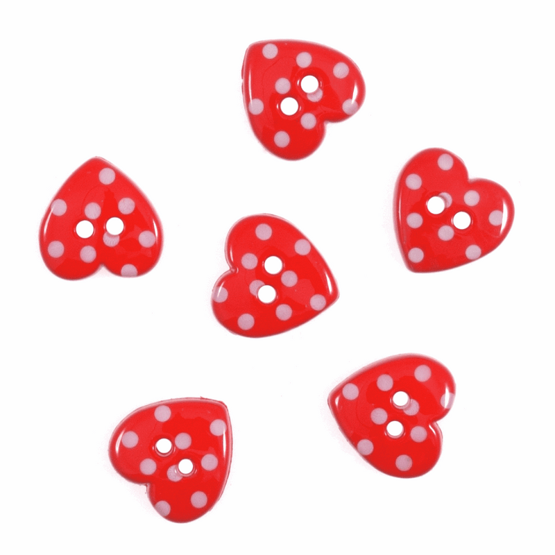 Trimits Novelty Shapes Buttons with red dotty hearts