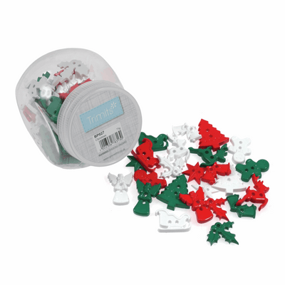 100 75g cute white, green and red themed Christmas buttons, 20mm to 30mm in size.