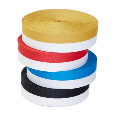 Two stripe polyester webbing in four colours - 38mm