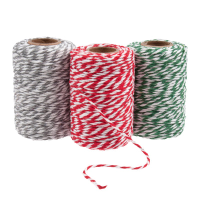 Bakers twine pack of 3, red, green and grey
