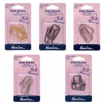 Hemline slide buckles for adjustable straps, belts and handbags