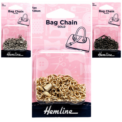 Hemline bag chain for handbags with attached clips 120cm