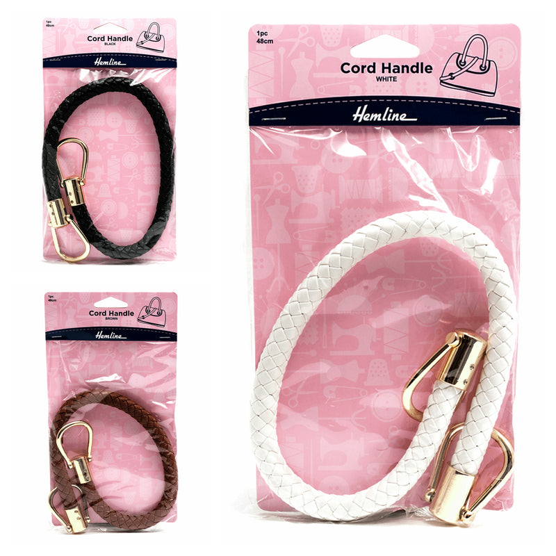 Hemline leather effect soft braided cord handles for handbags
