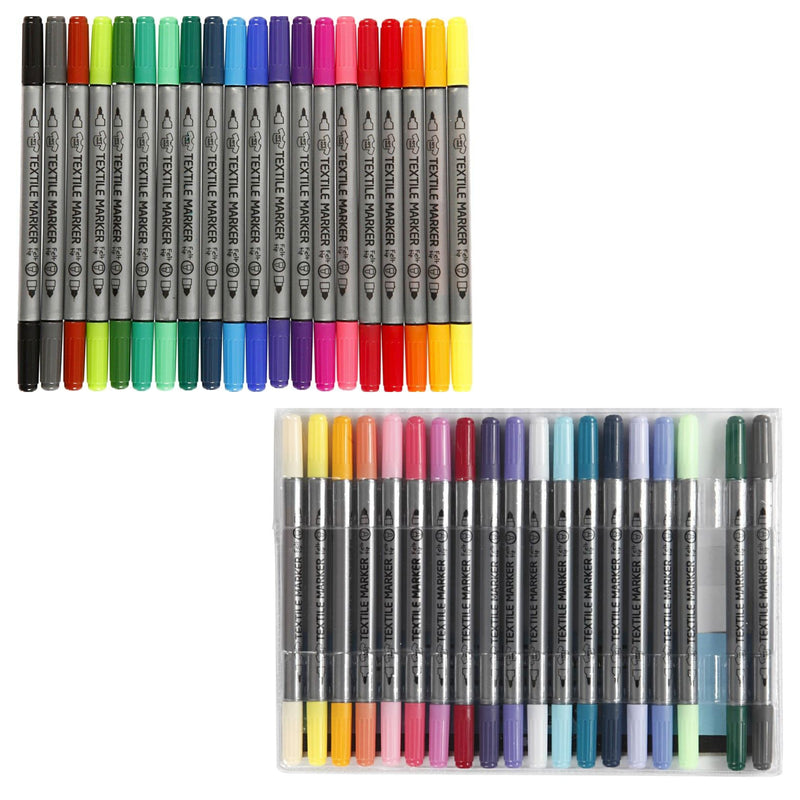 Pack of 20 bright and pastel colour textile markers with double felt tips