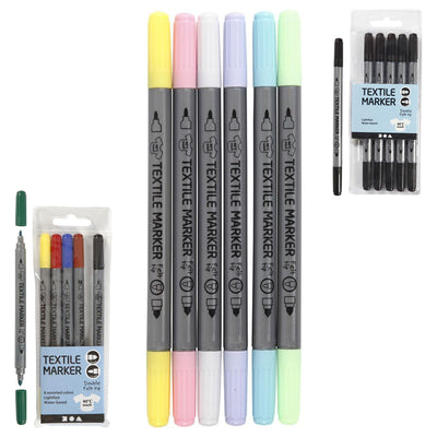 Pack of 6 textile marker double felt tips for fabric.