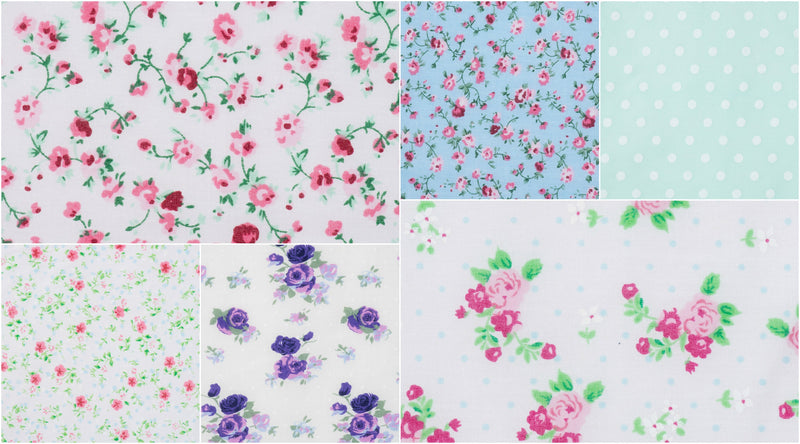 Shabby Chic patterned polycotton fabric 10x10cm 4" patchwork and quilting squares charm packs