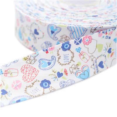 Hearts and flowers patterned bias binding tape