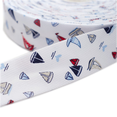 Nautical bias binding collection photo in red & blue boats