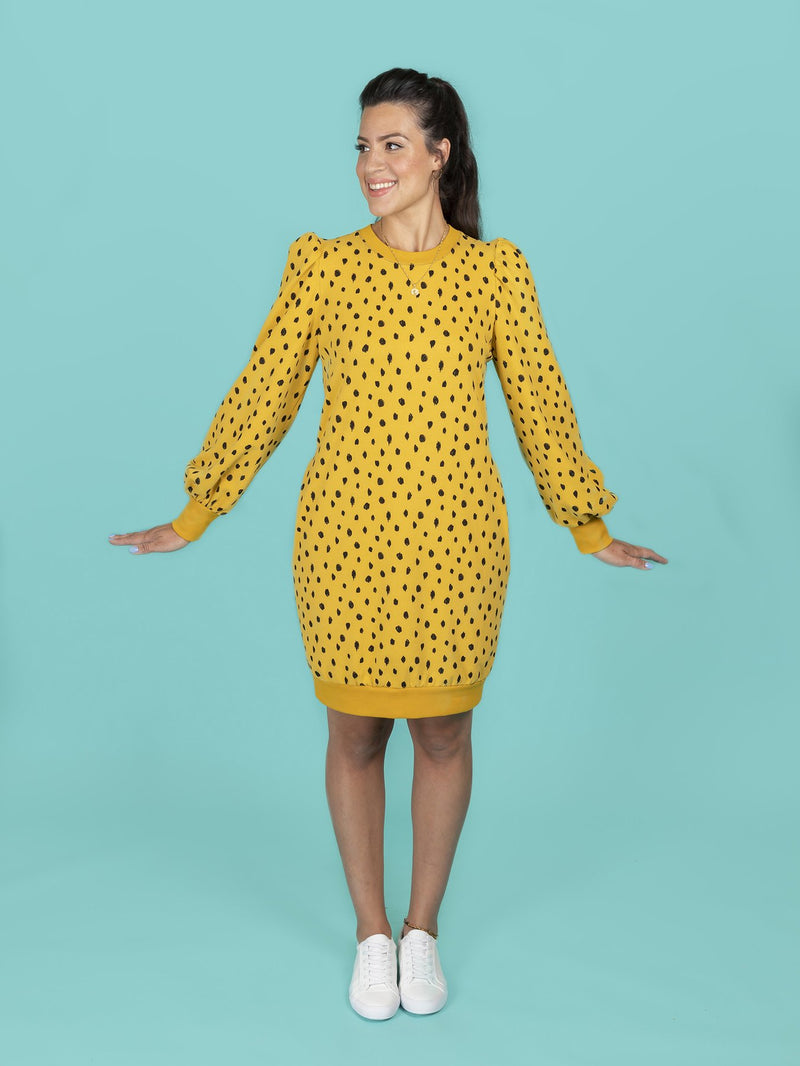 Billie Sweatshirt dress Sewing Pattern by Tilly and the Buttons on model