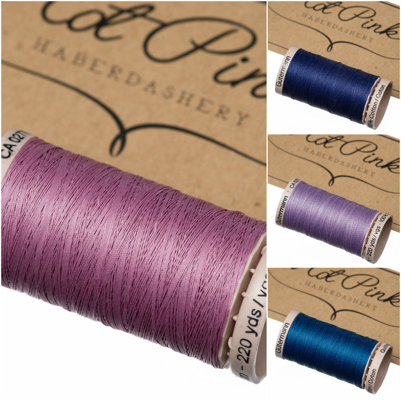 200m Gutermann Cotton Quilting Thread in Blues & Purples 