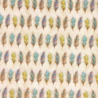 Swatch of Boho feathers on beige 100% cotton fabric by Chatham Glyn