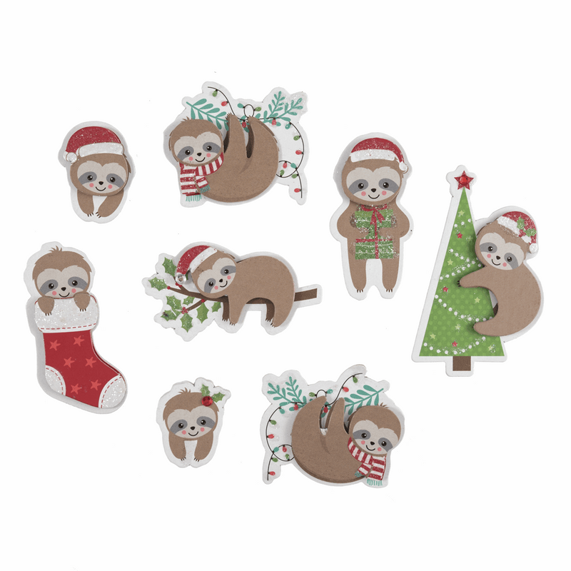 Trimits festive sloths - 60mm.  Pack of 8 assorted designs.