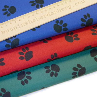 Outdoor waterproof PU 100% polyester fabric in paw pet dog print in red, blue and green