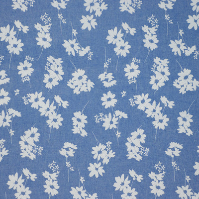 White Flower Bouquets Printed Denim Chambray Fabric