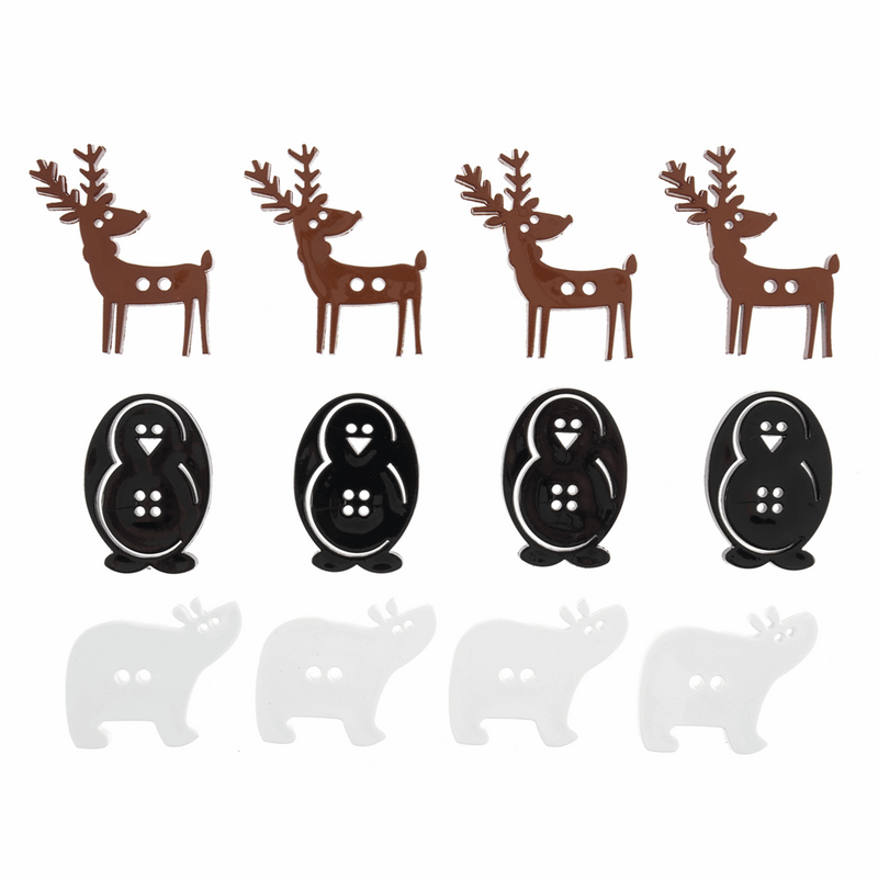 Trimits Christmas cute Festive Animal Buttons with penguins, polar bears and reindeers