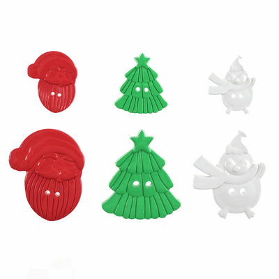 Trimits Christmas Santa, trees and Penguin Buttons in red, white and green