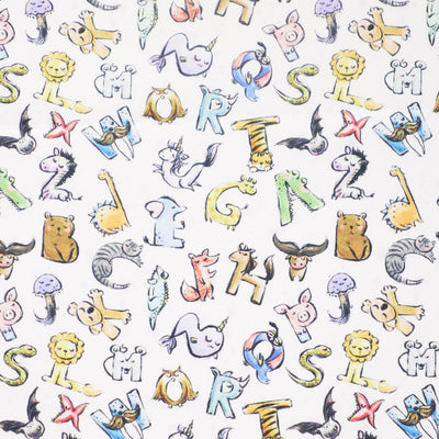 Swatch of animal alphabet children's 100% cotton fabric by Chatham Glyn