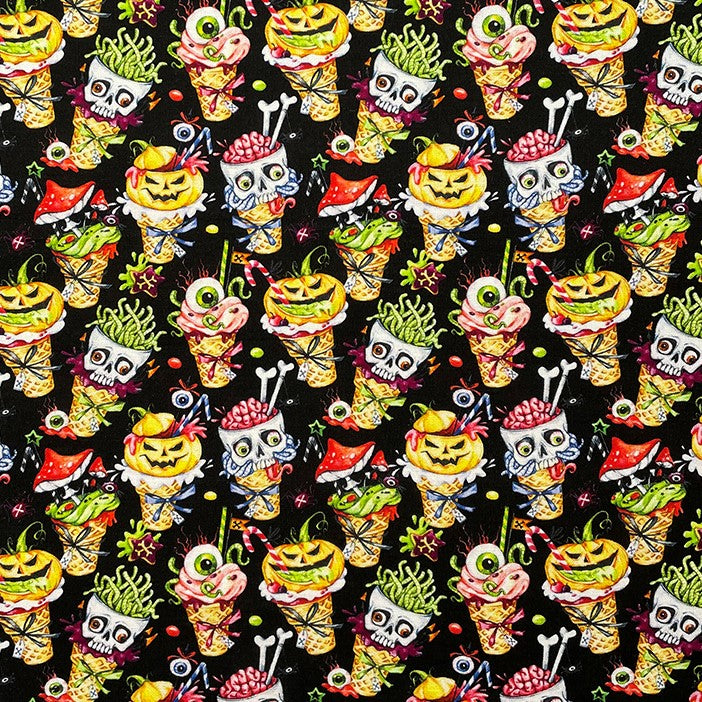 Swatch of spooky ice creams Halloween fabric 100% cotton by Chatham Glyn