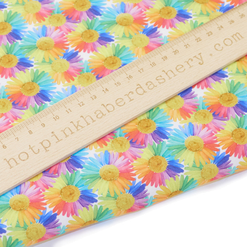 Retro rainbow daisy 100% cotton fabric by Chatham Glyn