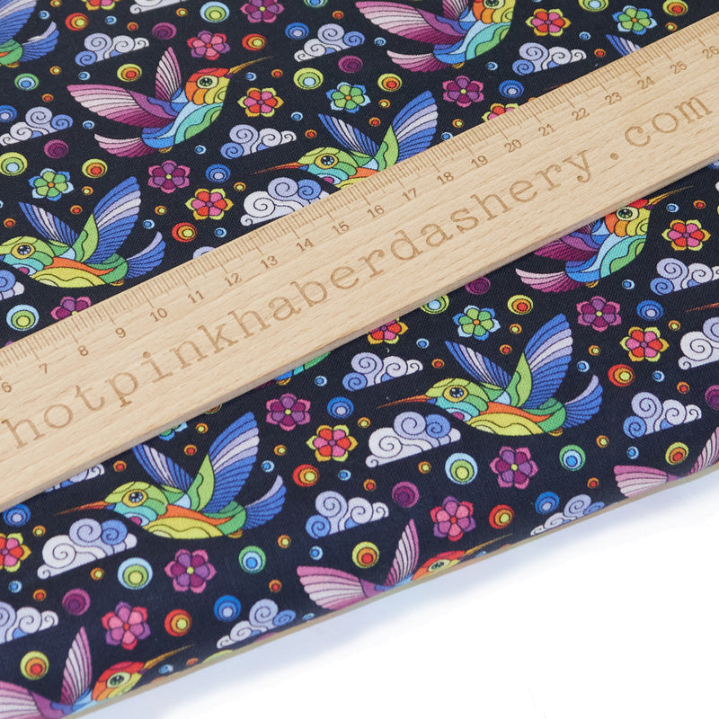 Rainbow mosaic humming bird 100% cotton fabric by Chatham Glyn