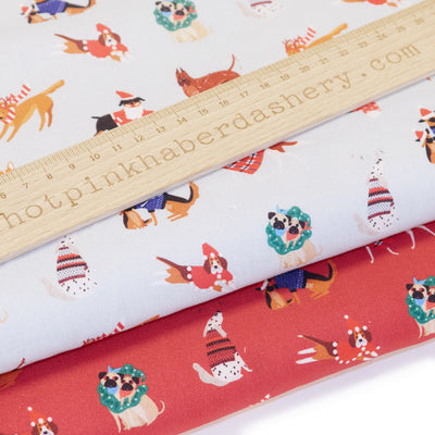 Christmas dogs in jumpers 100% cotton fabric by Chatham Glyn