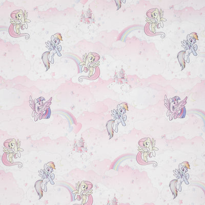 Swatch of My Little Pony rainbows fabric 100% cotton by chatham glyn
