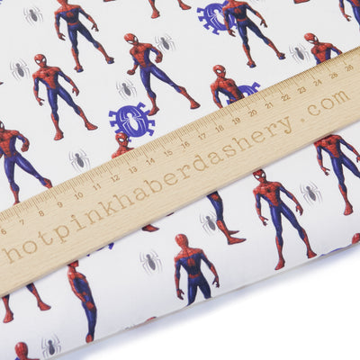 Marvel Avengers Spiderman fabric 100% cotton by Chatham Glyn in white