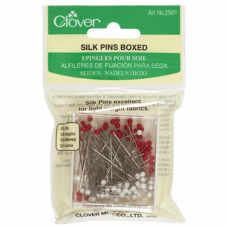 Clover silk steel 0.5 x 35mm pins, 100 red and white pins for light weight fabrics.